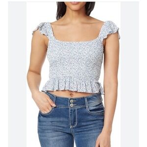 WallFlower Women's Brandy Ruffle Strap Smocked Rayon Challis Top